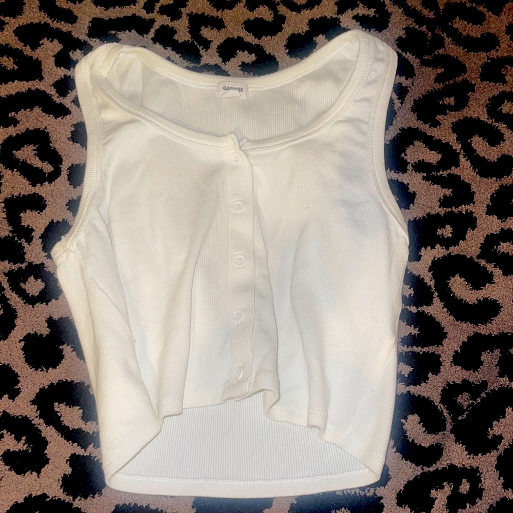 Garage Clothing Cropped White Button Down Tank Top